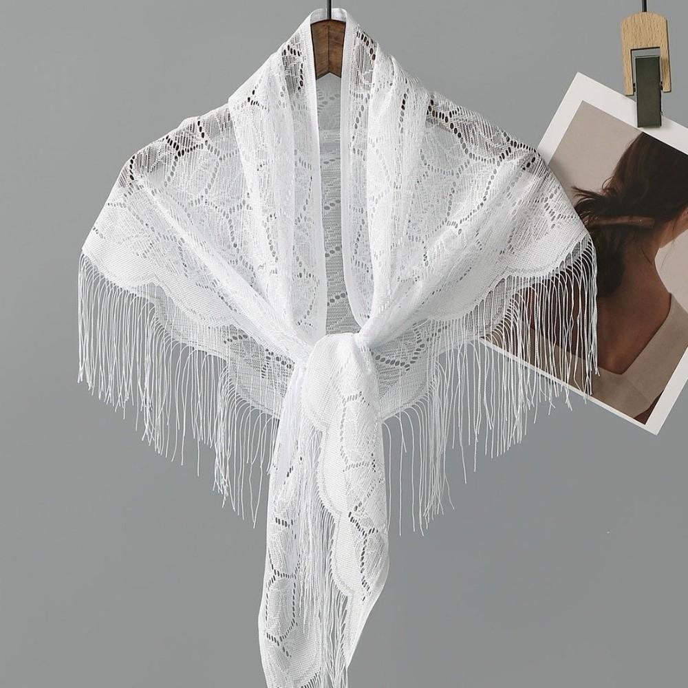 Embroidery Lace Hollow Scarf Pure Color Mesh Scarves Fashion Tassel Triangle Shawl  Wedding