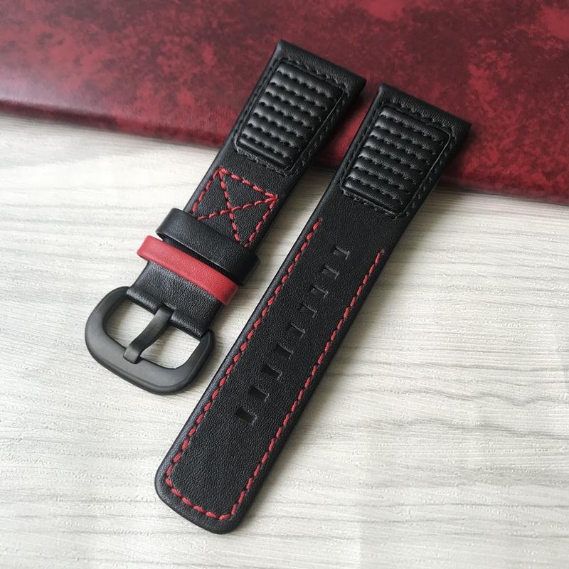 28mm Black Red Blue Stitches Genuine Leather Watch Strap for Seven Friday Watchband Cowhide Q2 P1 Series Men's Leather Strap