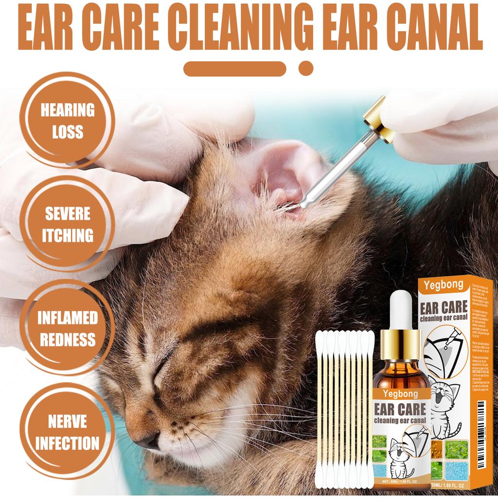Pet Ear Cleaning Solution with Cotton Swabs, for Cats and Dogs To Remove Ear Mites, Relieve Itching, Clean Ears, Clear Ear Canals, and Deodorize