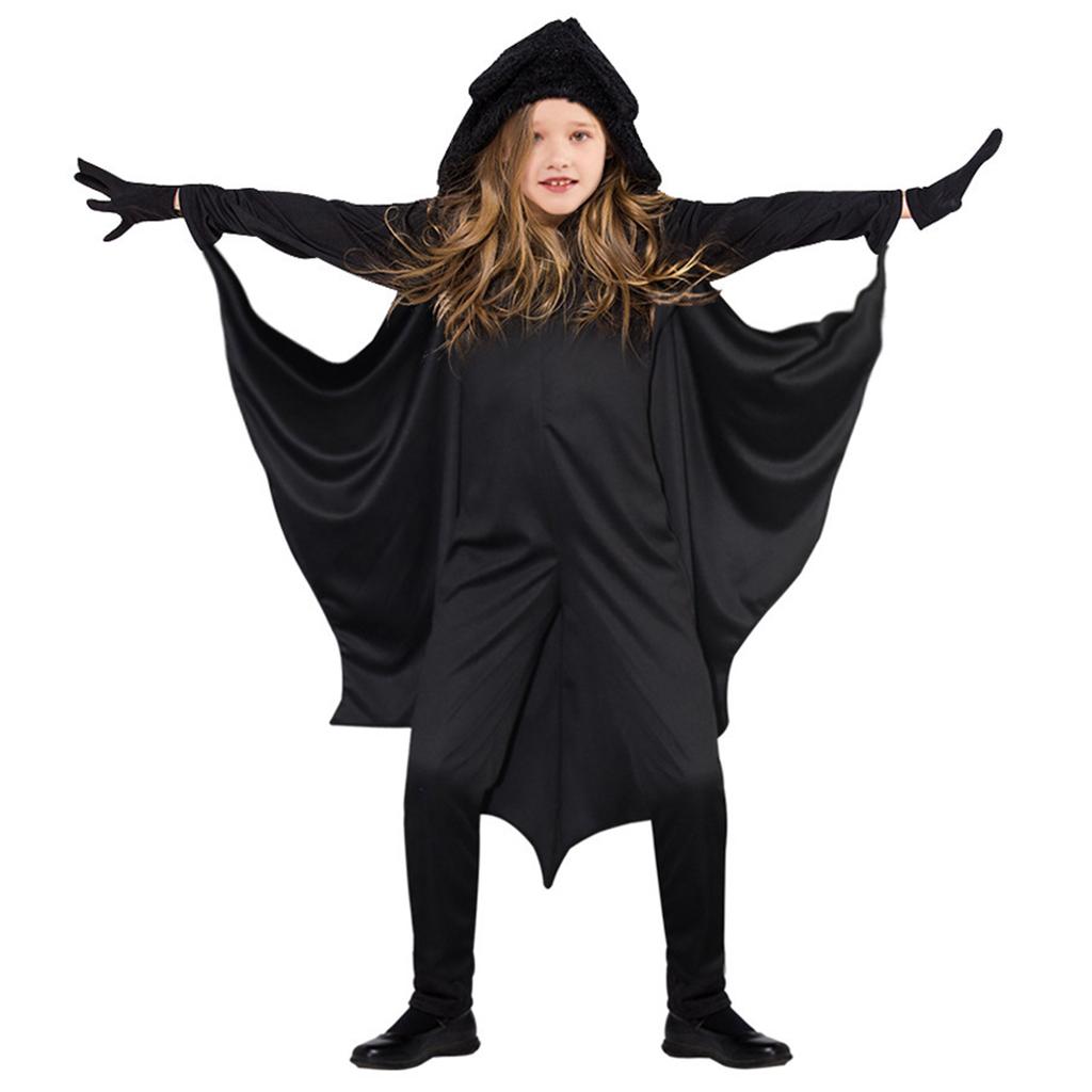 Costume Unisex da Pipistrello Vampiro per Bambini, Tuta con Cappuccio, Guanti, Pantaloni, Costume Cosplay di Halloween, Set Costume da Pipistrello
