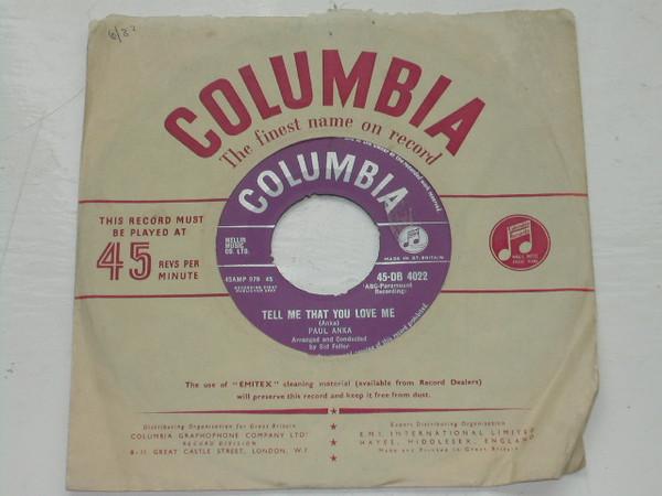 

7inch Record PAUL ANKA - Tell Me That You Love Me 45DB4022 Columbia 1957 UK Rock Used