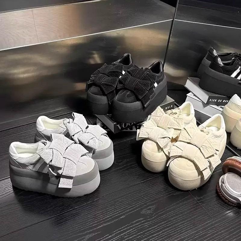 Bow Lace-up Muffin Platform Women's Versatile Small Height Increase Casual Shoes Board Shoes Single Shoes Tide