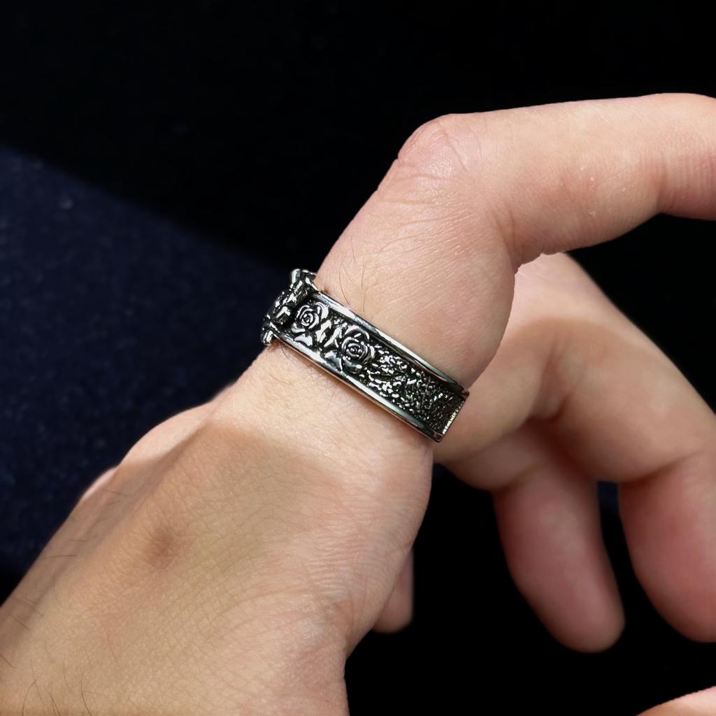 Retro Rose&Nails Adjustable Open Ring For Women Men Silver-plated Copper Punk Gothic Edgy  Unisex Flower Accessories Gift