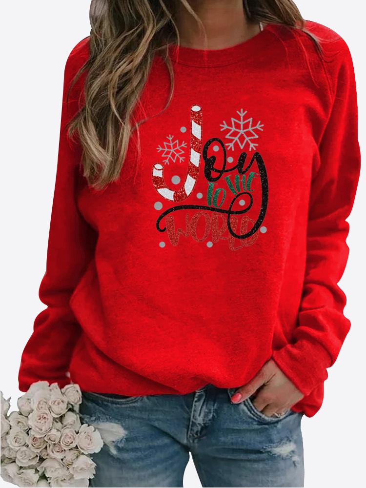 Women's Autumn and Winter Plush Clothing Printed Casual Sportswear Long Sleeved Top T-shirt Women's Round Neck Sweater Pullover