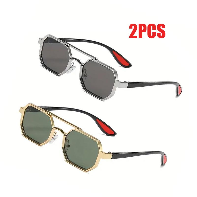 

2 шт. модные металлические полигональные солнцезащитные очки панк мужские модные солнцезащитные очки с двойным мостиком уличная одежда очки