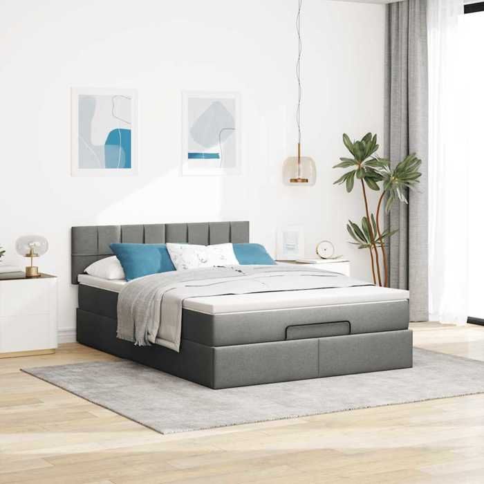 VidaXL Lit ottoman avec matelas gris foncé 140x200 cm tissu 3311464