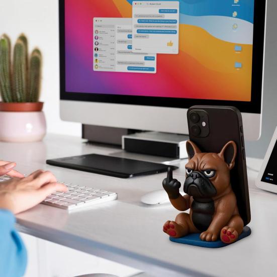 Funny Bulldog Phone Holder Sassy Middle Finger Bulldog Phone Stand Cartoon Dog Cell Phone Stand for Desk All Smartphones