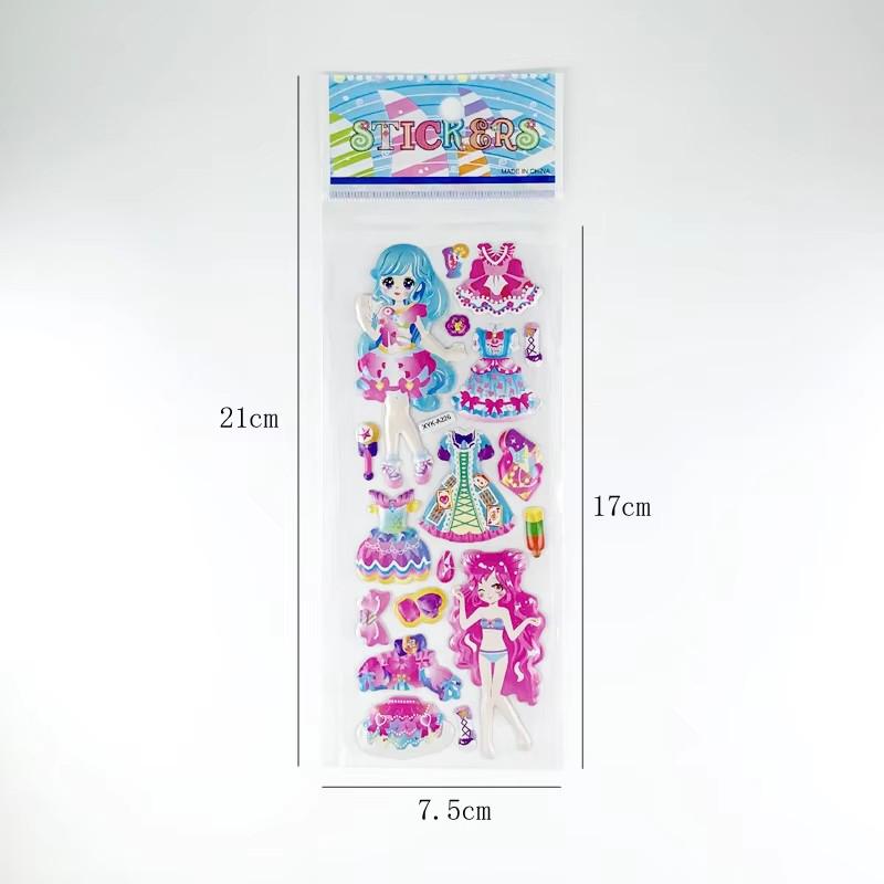 6/12/24pcs 3D Bubble Sticker Dress Up Girl Cute Design Various Styles Reusable Children Sticker Toy Birthday Gift for Girls TMZ