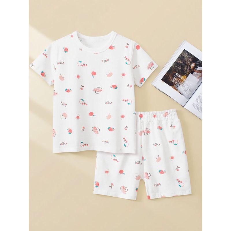 27Home Brand Summer Kidsren's Short-Sleeved Suit Lycra Cotton Home Clothes Pajamas Two-Piece Set Baby Girl Clothes