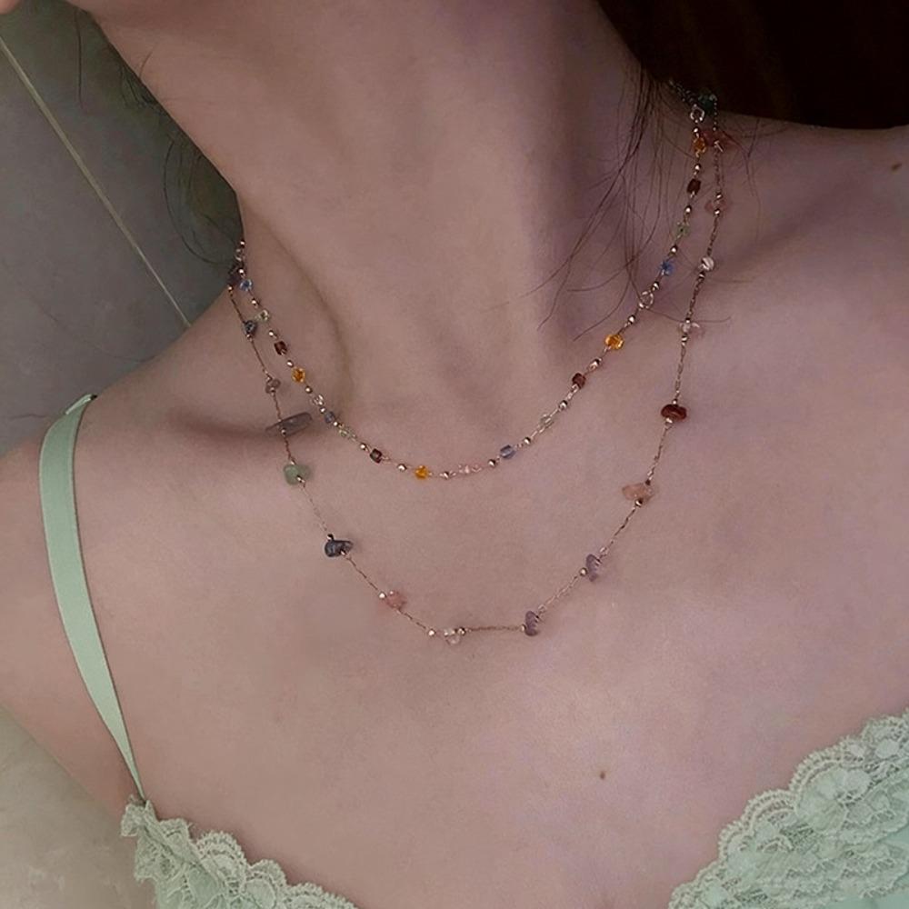 Simple Crystal Crystal Clavicle Chain Colored Stone Choker Necklaces Jewelry Gift