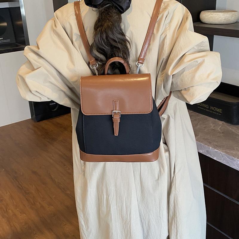 

New backpack retro fashion large capacity contrast color matching travel school backpack чорний