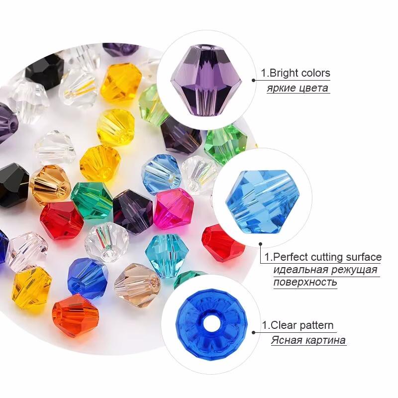 4mm Crystal Bicone Beads 100PCS Faceted Glass Beads Rainbow Loose Craft Beads for Bracelet Necklace Earring Keychain Making DIY