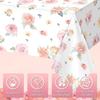3 Pcs Spring Floral Tablecloth, Pink Wildflower Plastic Disposable Tablecloth Rectangle Table Covers for Easter, Birthday, Wedding, Baby Shower, Tea
