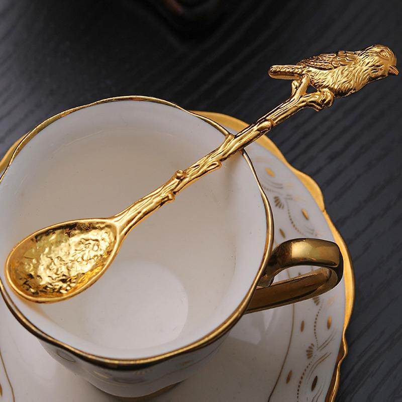 Retro Kovová Kávová Lžička Vážka Větve Listy Tvar Zmrzlina Dort Dezert Mléko Míchací Lžička Kuchyňské Gadžety Nádobí