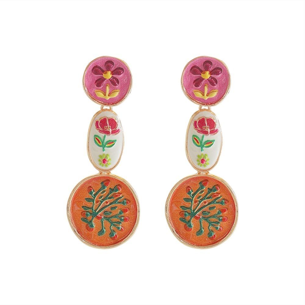 Charm Asymmetrical Enamel Dangle Earrings Flower Bohemian Dangle Earring  Women
