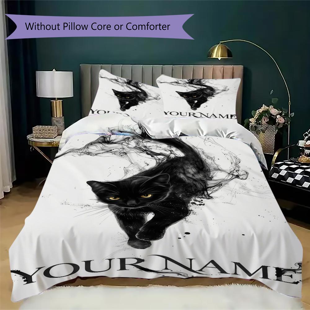 Custom Name Black Cat Majesty Bedding,Quilt Set Quilt Cover Pillowcase Home Birthday Gift(1 * duvet cover + 2 * pillowcase, without core)_lx