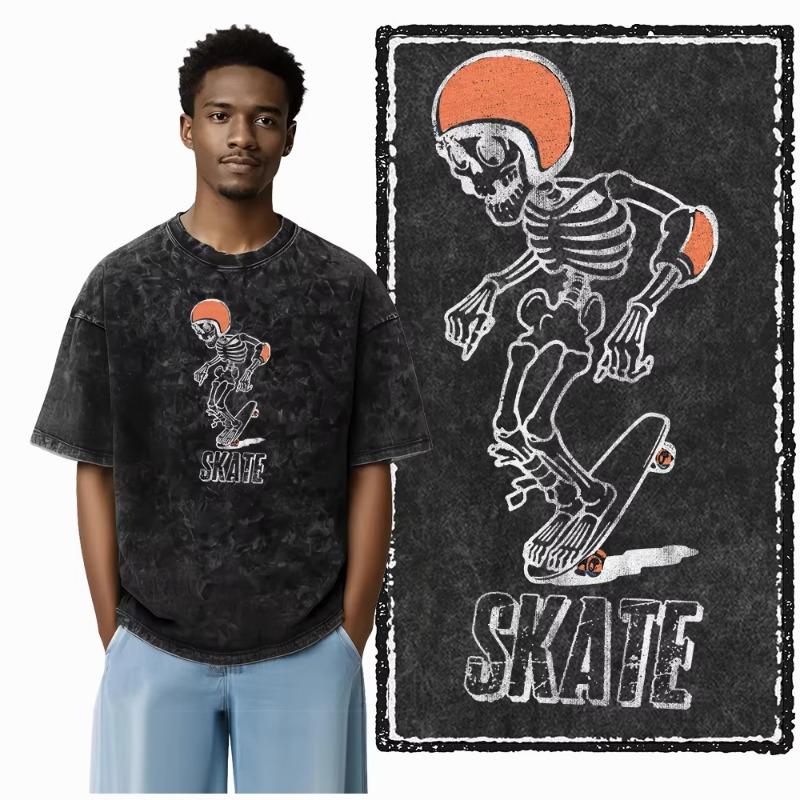 Camiseta Unisex de Algodón Estampada Lavado Ácido Gráfica Tema SKATE YD Genial SKATEBOARD Streetwear Camisetas para Hombre Talla Grande Camiseta para hombre
