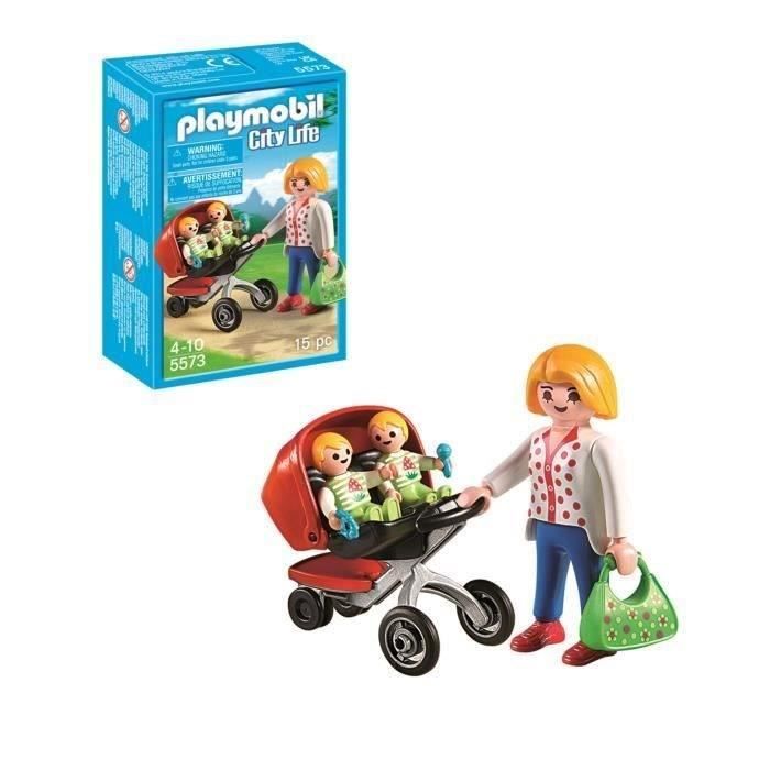 PLAYMOBIL 5573 Mom with Twins and Pram, City Life, Ages 4 and Up