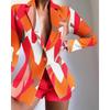 European and American Women's Clothing Fashion Suit Print Shorts Suit Long Sleeve Printed Shorts Suit