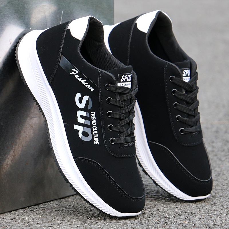 Men's Lightweight White Leather Waterproof Non-Slip Casual Work Sneakers for Autumn