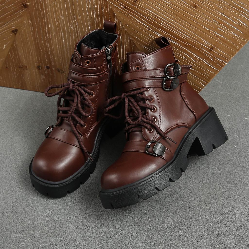 2025 autumn and winter new Martin boots women's European and American foreign trade thick-soled thick heel belt buckle locomotive short fashion boots