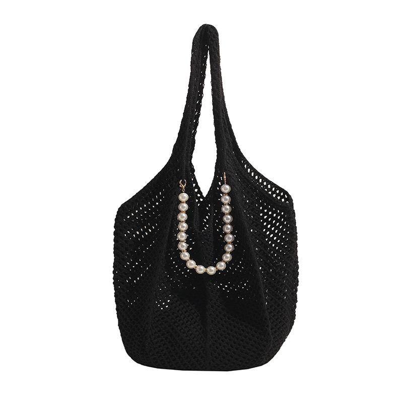 

Плетеная женская сумка, модная вязаная сумка, ажурная сумка на одно плечо чёрный