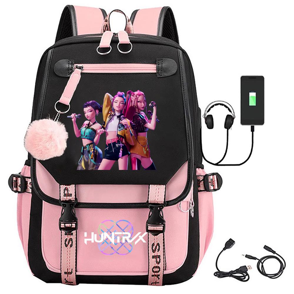 K-pop Demon Hunter Girl Group Backpack with Pompom - School and Campus Edition