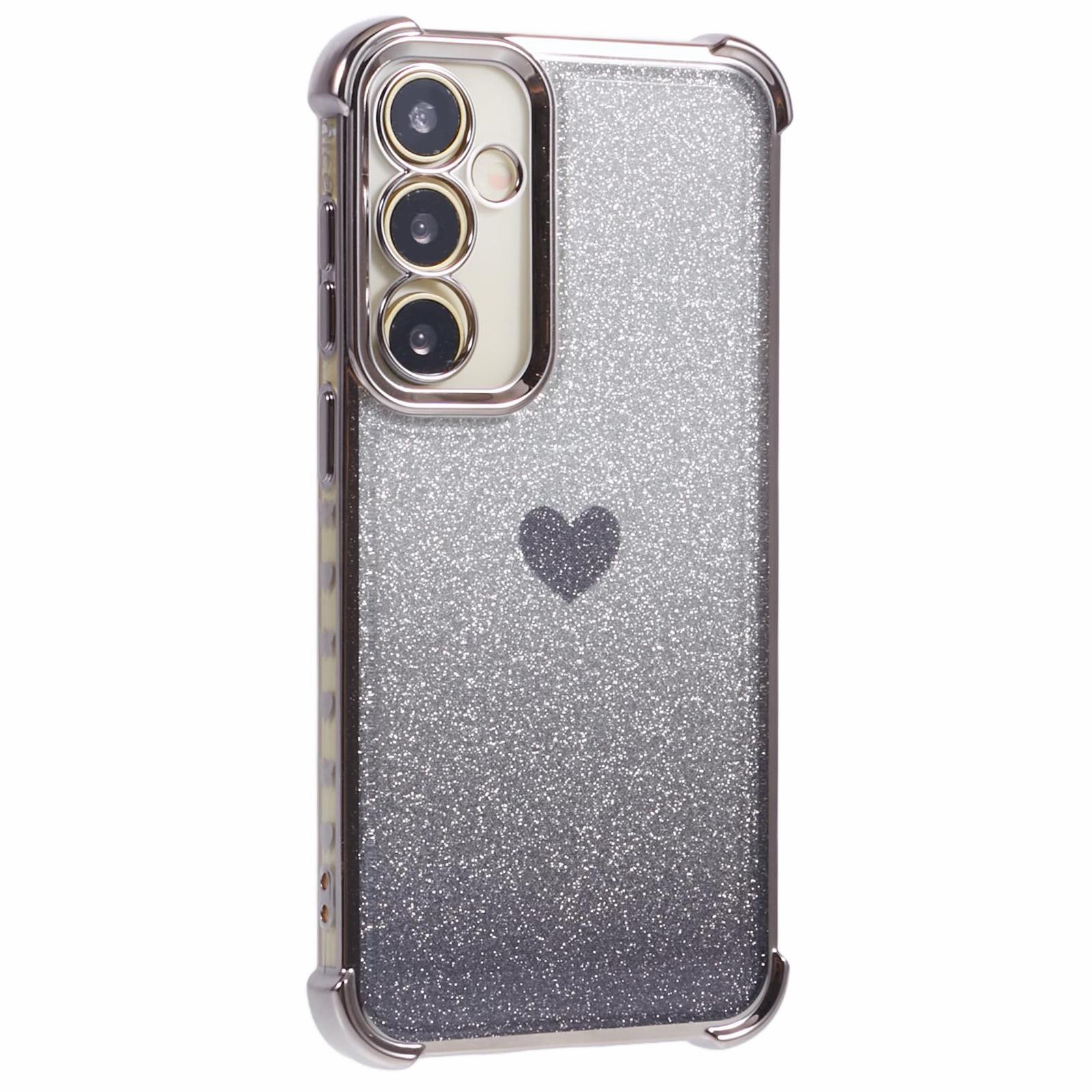 

For Samsung Galaxy A34 5G Case Heart Pattern Drop Protection Glitter TPU Phone Cover Grey