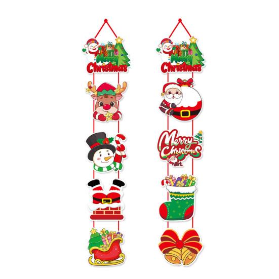 1 Pair Christmas Door Decoration Merry Christmas Hanging Sign Cartoon Santa Claus Snowman Holiday Decor for Home Wall Front Door