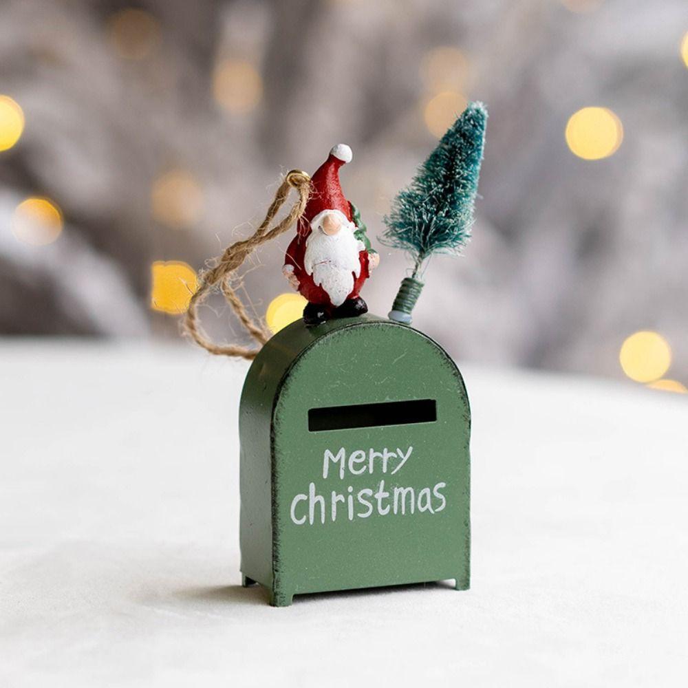Cartoon Santa Claus Mailbox Pendant Iron Christmas Mailbox Decoration  New Year