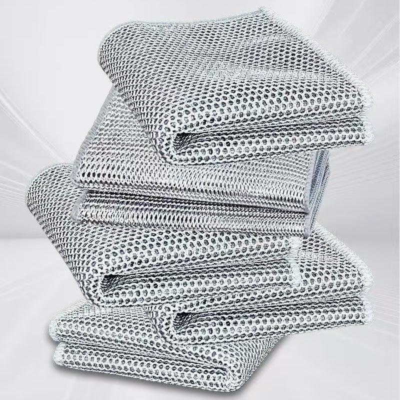 Steel Wire Cleaning Cloth Kitchen Rag Non-scraping Dish Towel Double-sided Household Stove Pot Cleaning Towel Silver 1pcs/5pcs/10PCS