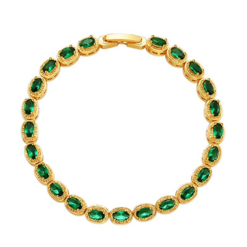 Gold Plated Emerald Green Oval CZ Tennis Bracelet