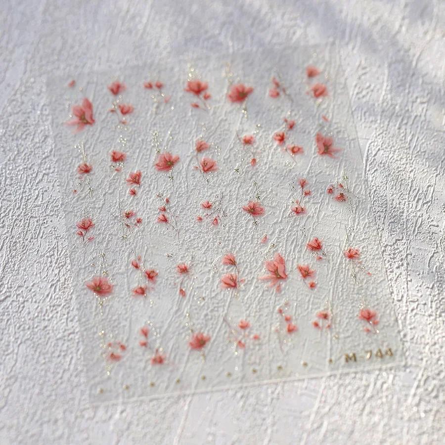 White Flower Gold Leaf Floral Petal Tulip Bloom Charming Retro Metal Soft Self Adhesive 5D Nail Art Sticker Manicure Decal DIY
