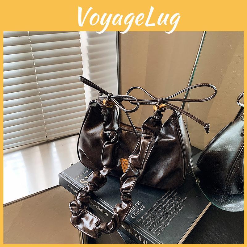 French Sophisticated Romantic Pleated Handbag For Women In Sleek Black And Varieties Brown