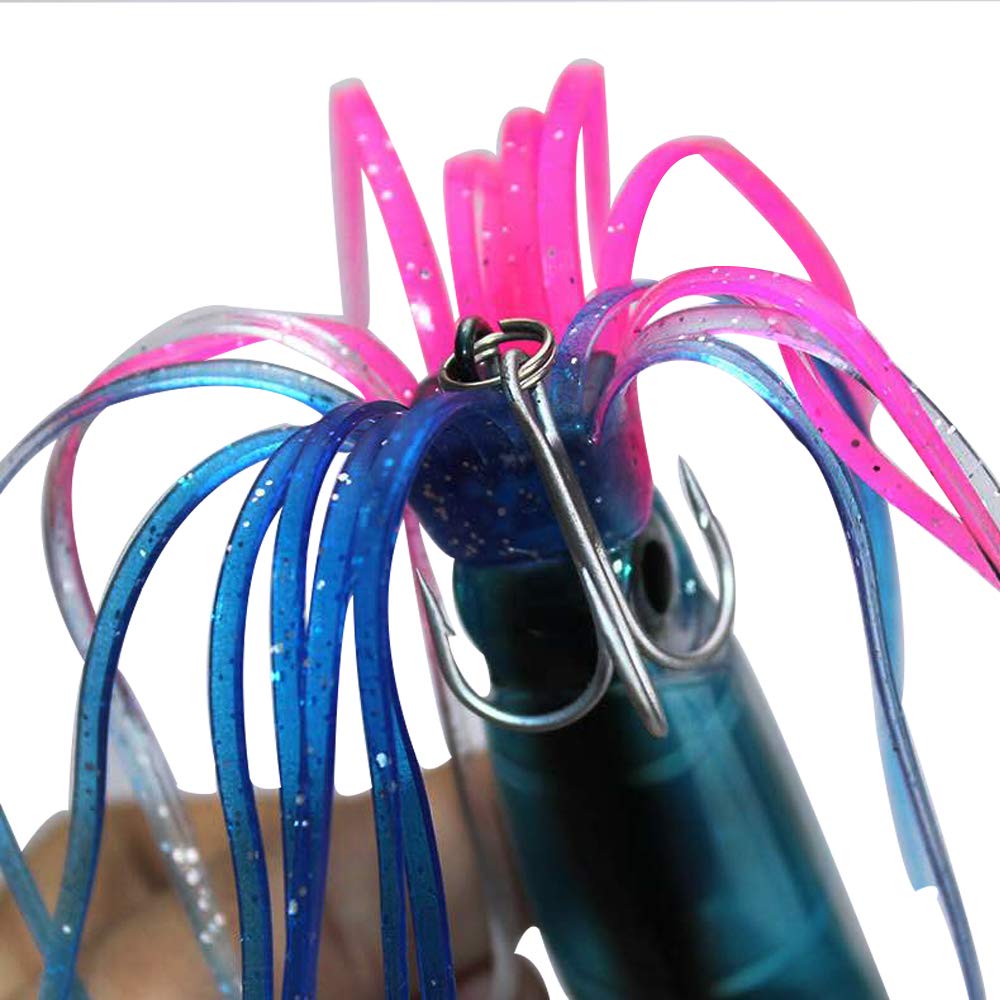 And Fishing Lure Hard Rod with Triple Floating Octopus Fishing Artificial Bait for Saltwater Marlin, Squid, Tuna, 6-color Set, 14cm, 40g, Hooks, Bait,