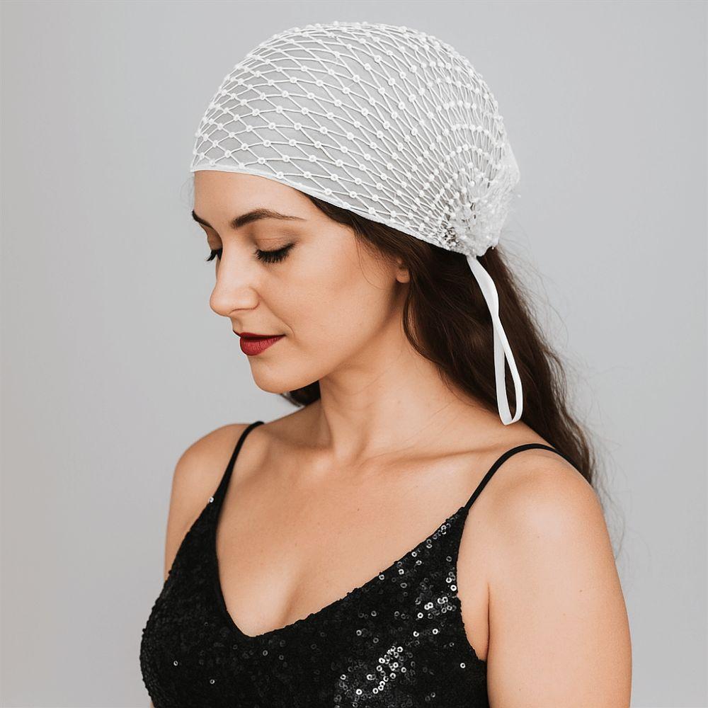 Elastischer Strass-Gesichtsschleier Ausgeschnittene Mützen Fischernetz-Kopfbedeckung Cosplay-Veranstaltungen