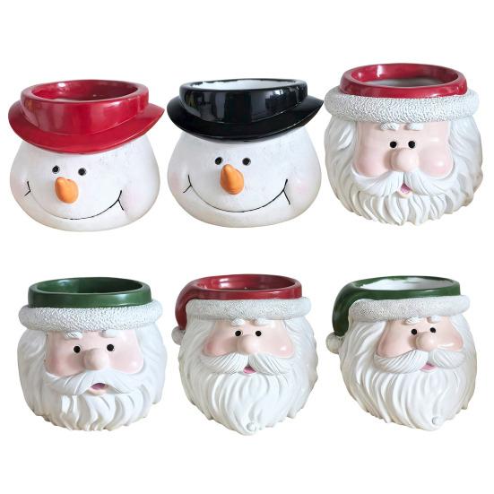 Christmas Snowman Planter Pot Santa Claus Head Resin Succulents Herb Plants Flower Pot Home Balcony Garden Decoration