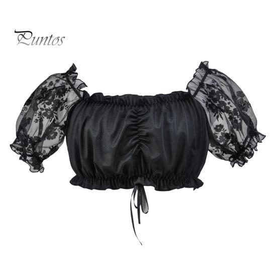 

Октоберфест, женские топы с пышными рукавами, короткая кружевная рубашка с открытыми плечами, кружевная юбка в стиле пива, стильные летние топы S чёрный