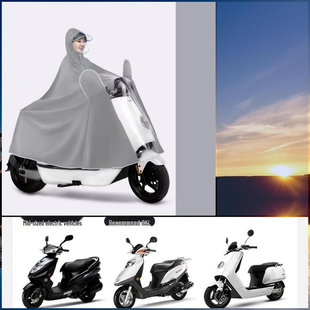 Thickened Electric Vehicle Poncho with Clear Dashboard, Double Brim, and Extended Length for Rainstorm Protection – Helmet-Compatible