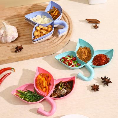 2Pcs Dipping Dish 3 Compartments Leaf Shape Food Grade Salad Dressing Anise Chili Powder Seasoning Sauce Garbage Tray Plate Holder Kitchen Supplies