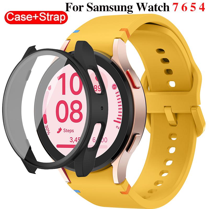 Silikonarmband für Samsung Watch 7 6 5 4 40mm 44mm 5Pro 45mm Armband Mit Hülle Displayschutz Bumper Abdeckung für Handgelenkschmuck