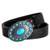 Vintage Printed Belt Western Style Synthetic Turquoise Leather Belt Engraved Buckle Belt for Men Women Party