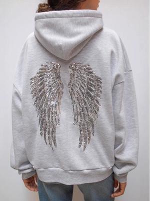 European and American Style Women's Versatile Solid Color Wings Sequin Embroidery Casual Clothing Set