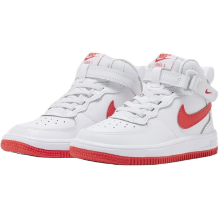Nike Force 1 Mid Easy On Fashion Shock Absorbing Durable High Top Casual Shoes Kids Sneakers White Red FJ1917-106