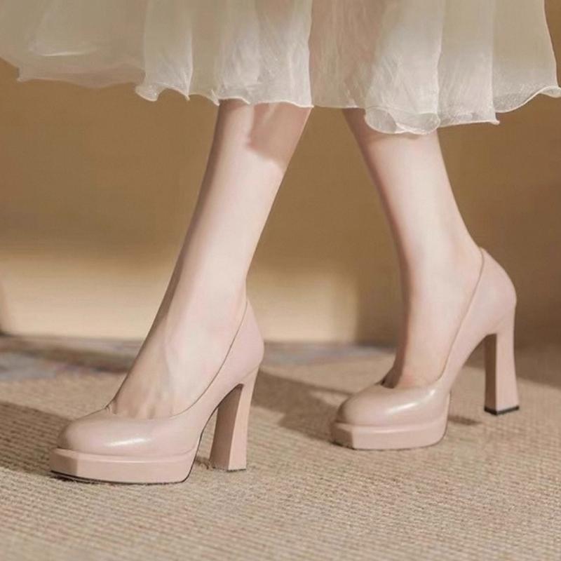 Fashion Elegant French Style Women's High Heels 2025 New Round Toe Ultra Thick Platform Non Slip Fiberglass Sole Comfortable for Adults