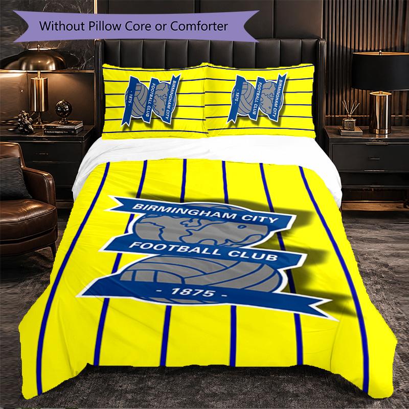 BIRMINGHAM CITY FOOTBALL CLUB 3 Piece Bedding Set Soft Duvet Cover Set with Pillowcases Printed Bedroom Decor Set for Home