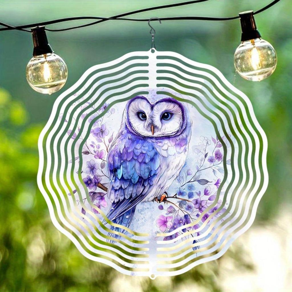 Colorful 2D Owl Wind Spinner Metal Garden Decor with Floral Design for Outdoor Patio Yard Decoration No Electricity Needed Durable Gift