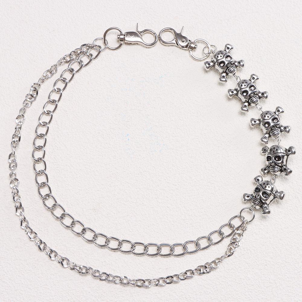 Gothic Skull Belt Chain Metal Hip Hop Double Layer Waist Accessory For Men Women