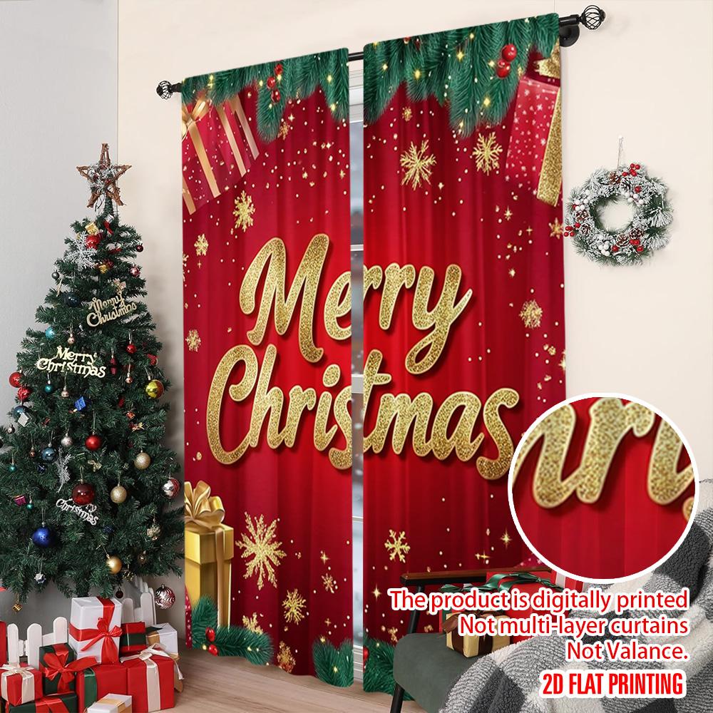 2pcs 2D Flat Printing Merry Christmas Popular Curtains Snowman Christmas 00 Polyester Without Electricity Festive Curtains