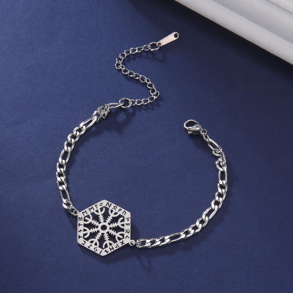 Nordisches Valhalla-Wikinger-Armband aus Edelstahl für Damen, schickes Wikinger-Armband mit nordischen 24 Alphabet-Runen und Schneeflocken-Scheibenanhänger